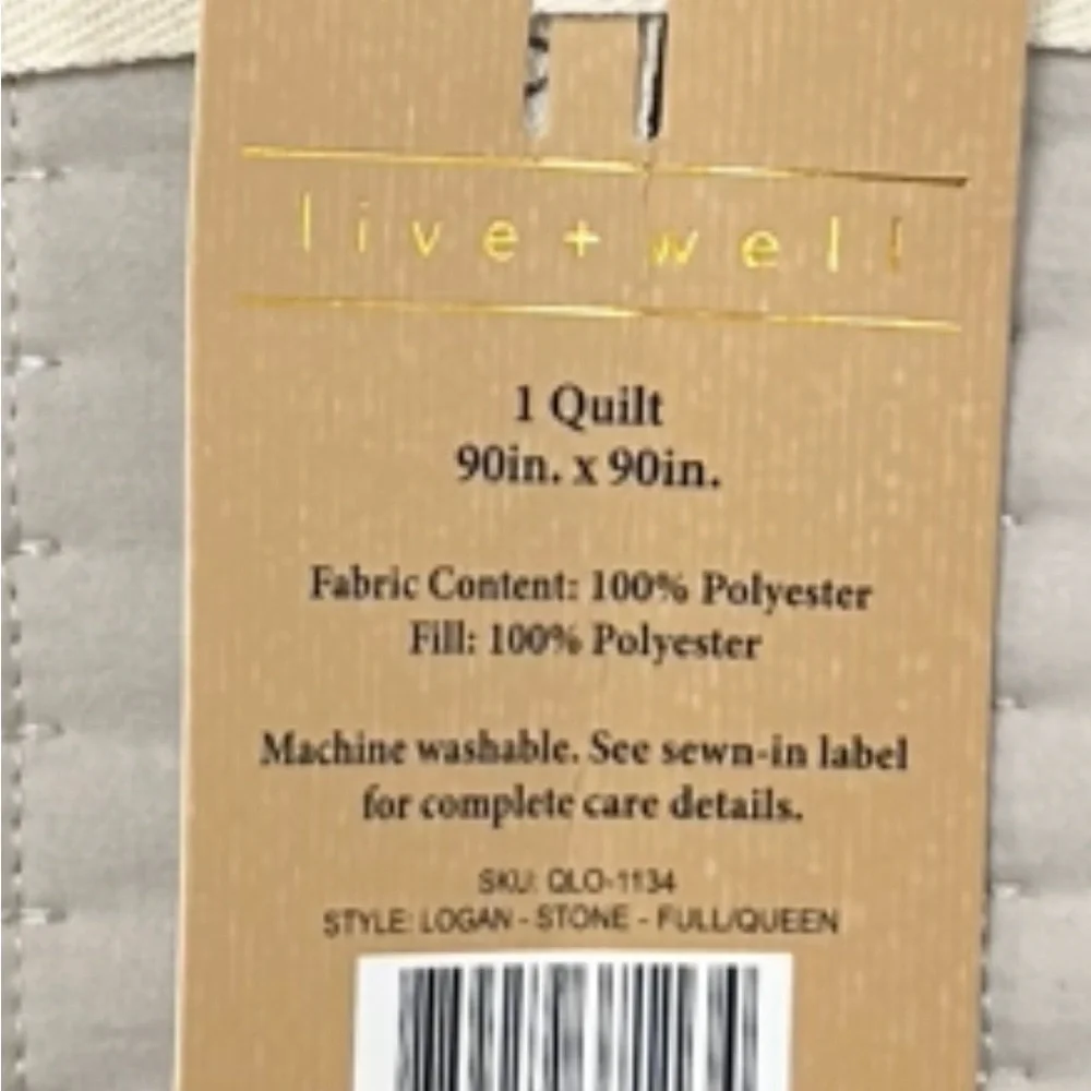 Live Well Stone Tan Full/Queen Quilt 90”x90” NEW with Tags 100% Polyester